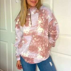 Pink purple Tie dye marble fleece jacket zip